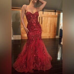 Elegant Red Mermaid Sequin Gown - Pageant, prom or formal